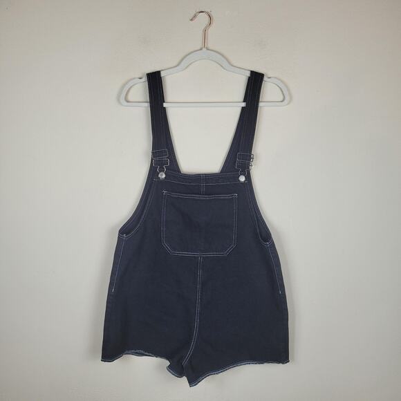 Vintage Old Navy Shortalls Overalls Shorts 10 Black Denim Bib Romper Y2K Buckle - Picture 1 of 7